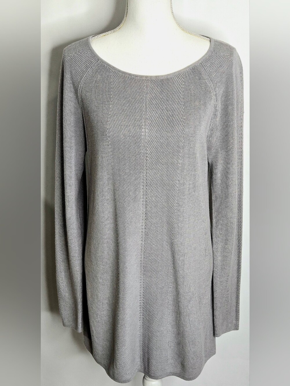J.Jill Heather Gray Cotton Viscose Chevron Rib Knit Tunic Sweater NWOT M